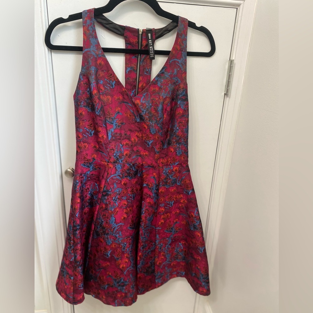 Lord & Taylor Red and Blue Fit and Flare Mini Dress